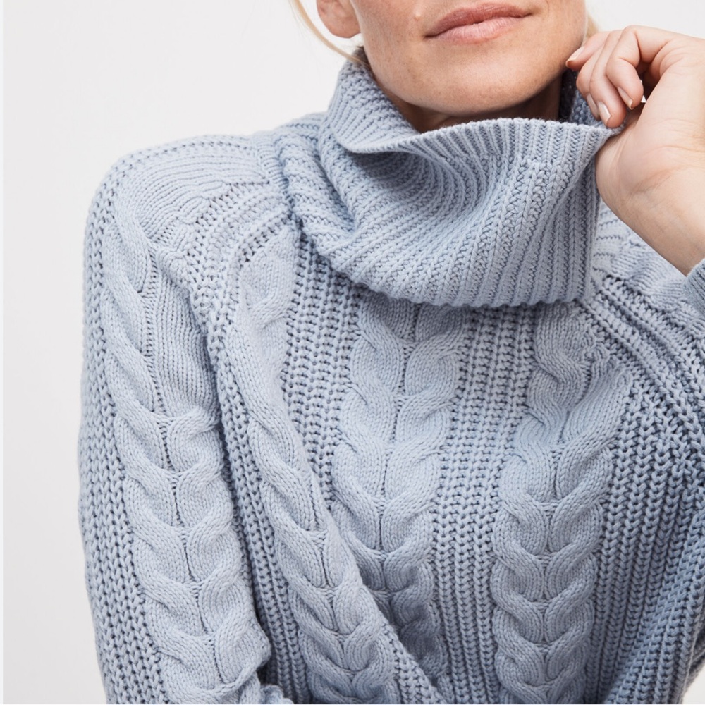 HAVEN Well Within Cowlneck Cable Knit Sweater BLUE